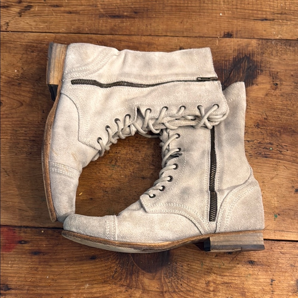 All Saints Beige Lace-Up Combat Boots